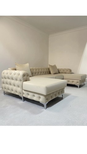 Cream velvet shaped seater - velvet, u